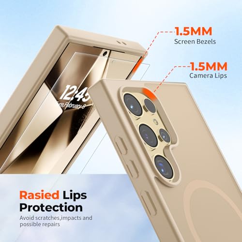Image of SUPFINE Magnetic for Samsung Galaxy S24 Ultra Case with Screen Protector, (Built-in Magnets) (Military Grade Drop Protection) Slim Translucent Shockproof Phone Case,Pink Gold