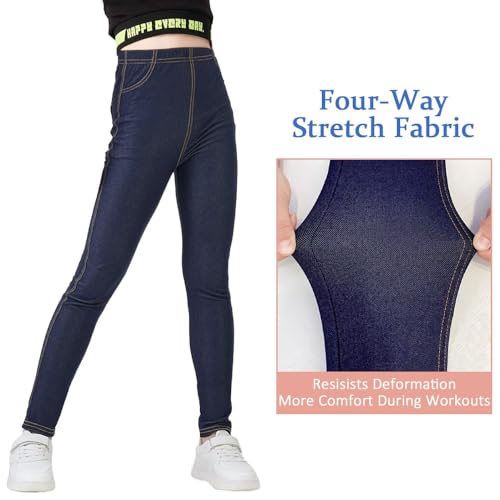 Girls' Athletic Leggings Kids Jeans Look Yoga Pants Dance Running High Waist Trouser Workout Active Dance Tights2