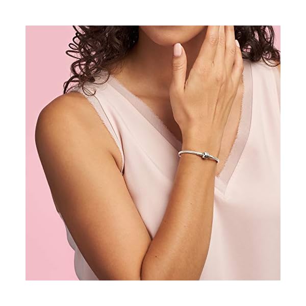 Pandora Moments Logo Barrel Clasp Snake Chain Bracelet - Compatible Moments Charms - Sterling Silver Bracelet for Women - Gift for Her - 7.1"