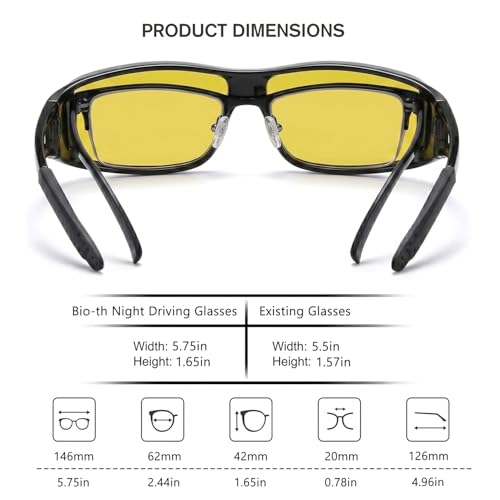 Image of Bio-th Night Driving Glasses for Men Women, Fit Over Glasses Anti Glare Polarized Night Vision Glasses for Driving,HD Lens