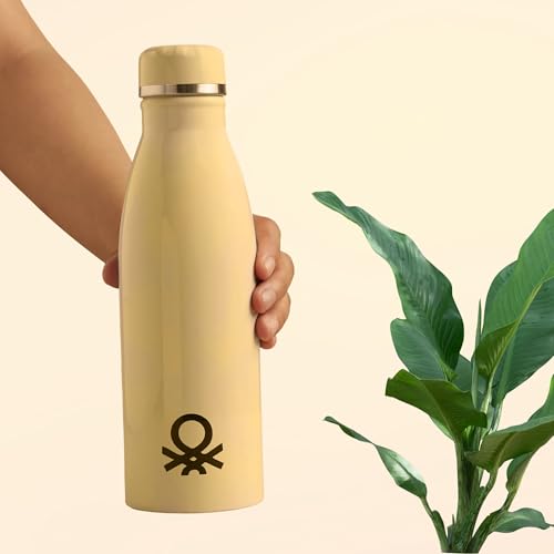 Image of United Colors of Benetton 750 ML Stainless Steel Water Bottle, Single Wall, Lightweight, Durable, Leak-Proof Cap, BPA-Free, Rust Resistant, Easy to Clean, Travel /Gym /Office /School Use