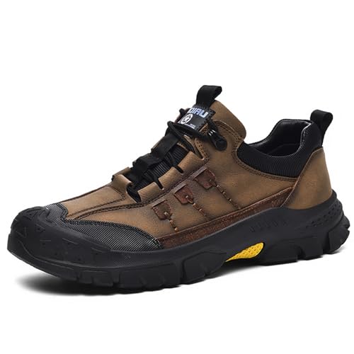 Men's Waterproof Hiking Shoes Leather Casual Outdoor Low Walking Trekking Shoes for Men Khaki 9.5 - Main Image