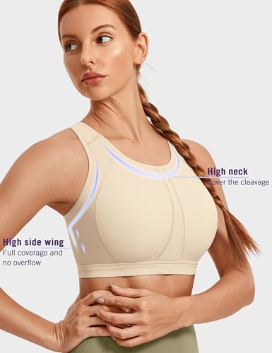 Image of SYROKAN Full Coverage Plus Size Sports Bras for Women | Racerback, Wireless, Removable Paddeds, Cooling Keyhole Back, High Support, Running Bra, Workout