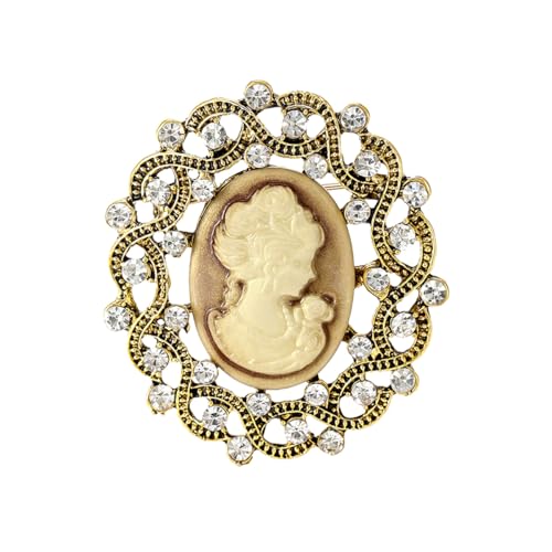 Rhinestone Cameo Brooch for Women Vintage Beauty Lady Brooch Pin