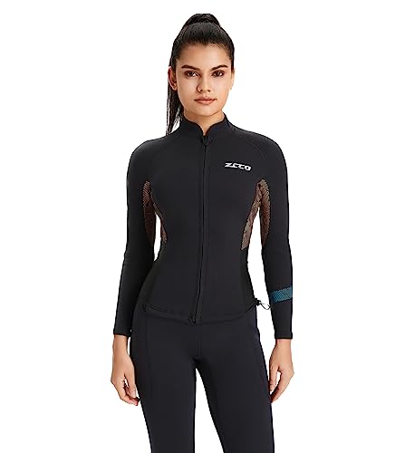 ZCCO Wetsuits Top Jacket 1.5mm Neoprene Suits Women Men Wetsuit Jacket Long Sleeve Dive Scuba Wet Suit Shirt Front Zip Wetsuits Shirts Vest for Spearfishing,Snorkeling,Surfing (women-black