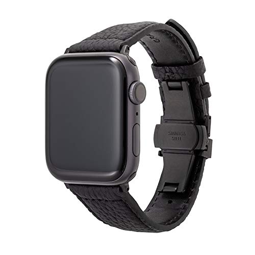 【GRAMAS】 Apple Watch バンド ブラック 本革レザー シュランケンカーフ コンパチブル ビジネススタイル アップルウォッチ バンド apple watch series6/SE/5/4/3/2/1 (44/42mm) 手首周り 約155〜195mm 対応