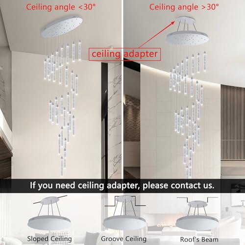 Image of 30-Light 197'' High Ceiling Chandeliers Modern Crystal Chandeliers for Entryway Long Spiral LED Dimmable Chandelier Flush Mount Ceiling Staircase Foyer Living Room Sloped ceilings Light Fixture