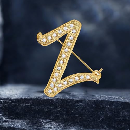 Image of Cicy Bell A-Z Initial 26 Letter Brooch Pins 18k Gold Plated Cubic Zirconia Breastpin Name Personalized Gifts for Women Men