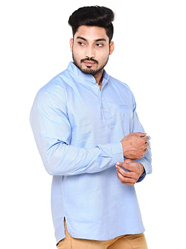Image of Men's Linen Chinese Collar Full Sleeve Plus Size Short Kurta