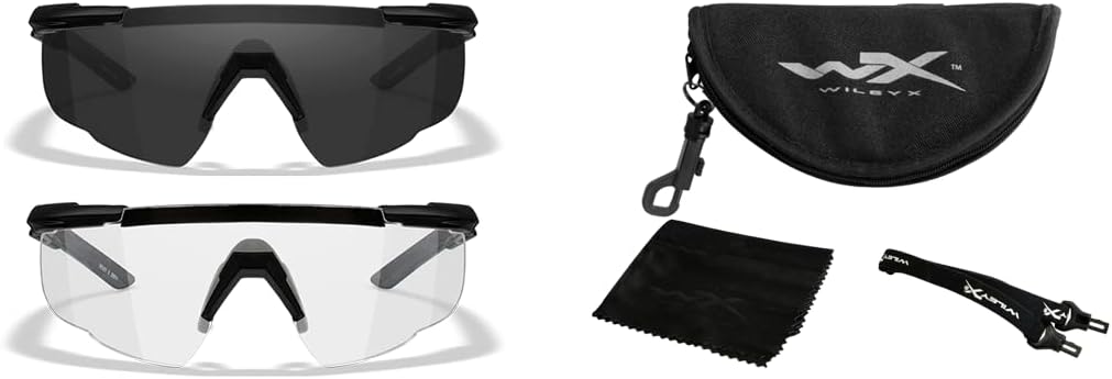 Wiley X Saber Advanced Shooting Glasses, Safety Sunglasses for Men and Women, UV and Eye Protection for Hunting, Biking, and Extreme Sports, Matte Black Frames, Changeable Lenses, Ballistic Rated