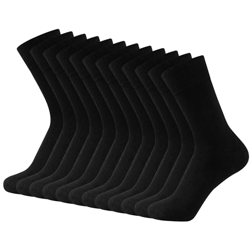 Mens Black Socks 12 Pack Cotton Blend Lightweight & Breathable Everyday Socks with Elastane Stretch Soft Feel Fabric Ribbed Top & Easy Care Comfortable Fit for Daily Wear