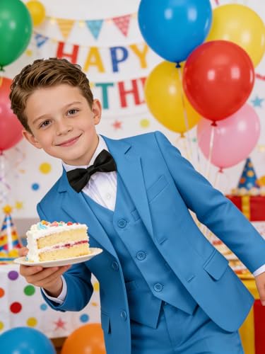 Image of Boys' Formal Suit 5 Piece Slim Fit Suits for Boy Kids Tuxedo Toddler Wedding Ring Bearer Outfit Teen Communion Dress