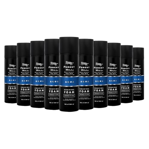 Image of Forest Hill Pack of 10 Aqua Shaving Foam For Men,Goodness of Olive & Argan Oil,Mulberry,Rosemary & Peppermint Extract,Prevent Cuts & Burns,Rich Lather,Cooling Hydrating Formula (Each 264g)