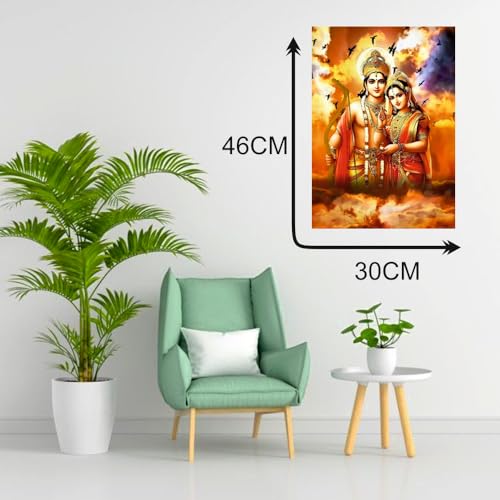 Image of Akki World Jai Shree Ram Bhagwan With Mata Sita Ji God Wall Poster For Pooja Room Living Room, Bedroom. Office (Size - 30 Cm X 46 Cm)