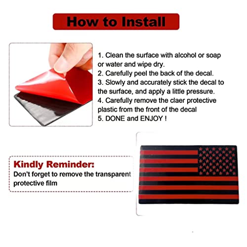 Image of 2 PCS Flag Badges 3D Embossed Stars Zinc Alloy Chrome Regular Orientation and Reverse Orientation,Patriotic Flag,for All Car, Truck or SUV(Black Red)