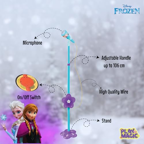 Image of PlayMagic Kids Microphone With Adjustable Stand (106cm) - Karaoke Machine Music Toys, Singing Machine for Boys and Girls - Frozen