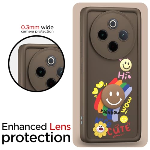 Image of Pikkme Back Cover for Vivo T4 5G / iQOO Z10 5G | Soft Silicone| Cute Rainbow Smile & 3D Cartoon Flower Design | Shockproof Raised Camera Protection Bumper Case (Brown)