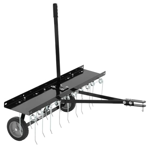 Escarificador de Césped para Tractores Cortacésped, con Muelles de Acero, Ruedas Resistentes 7.5 cm, 101.5 x 80 x 113.5cm, Aireador y Eliminador de Musgo