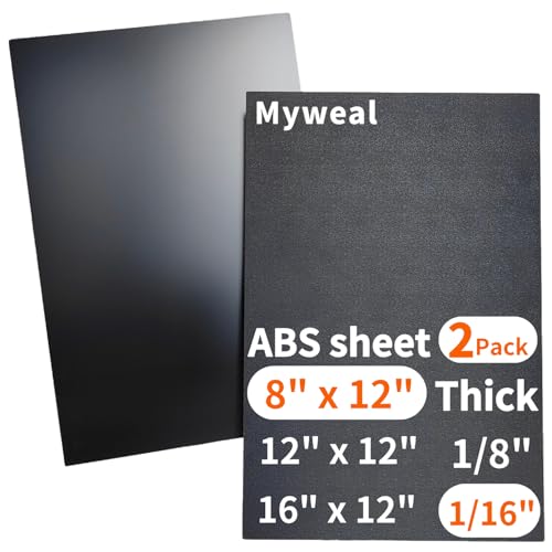 Black ABS Plastic Sheet,Moldable Plastic Panels,Thermoplastic Hard Board,High Flexible Tensile & Impact Strength,Textured & Smooth,for DIY Materials Handcrafts,Car,Home Decor(2,8x12x1/16 Inch Thick)