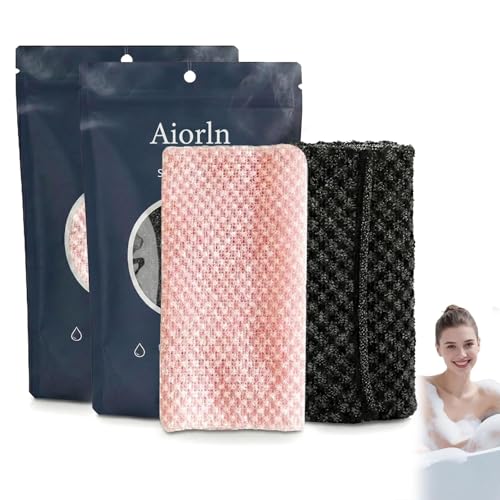 Aiorln Exfoliating Shower Towel 2-in-1 Exfoliating Towel Aiorln Exfoliating Towel (Black+Pink)
