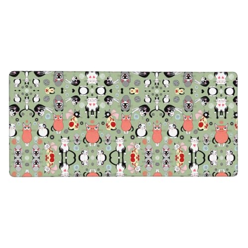 Lovely Cartoon Cats Alfombrilla de escritorio extendida para juegos, alfombrilla de ratón grande con teclado de goma, 40,64 x 90,16 cm