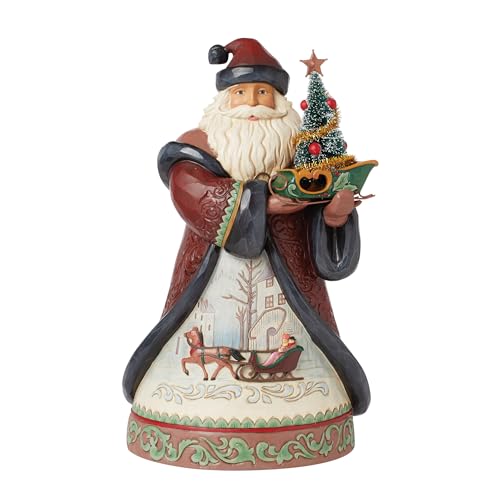Enesco Jim Shore Heartwood Creek Holiday Manor Santa Holding a Sleigh Figurine, 11.02 Inch, Multicolor