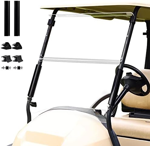 Nuojinsi Golf Cart Windshield for Club Car Precedent/Tempo/Onward Gas and Electric Models(2004-Up), Club Car Windshield 5MM Thick Clear/Tinted Folding Down Windshield-Anti-UV and Impact Resistant