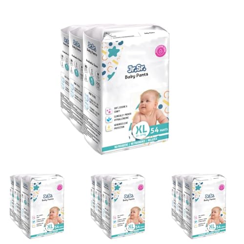 Image of Jr. Sr. Baby Diaper Pants | Extra Large (XL) Size (12-17 kg), 162 Count | Pack of 12 | Upto 12 hr Absorption with Advanced Leak Protection | Safe For Babies Skin | Soft, Secure & Comfy