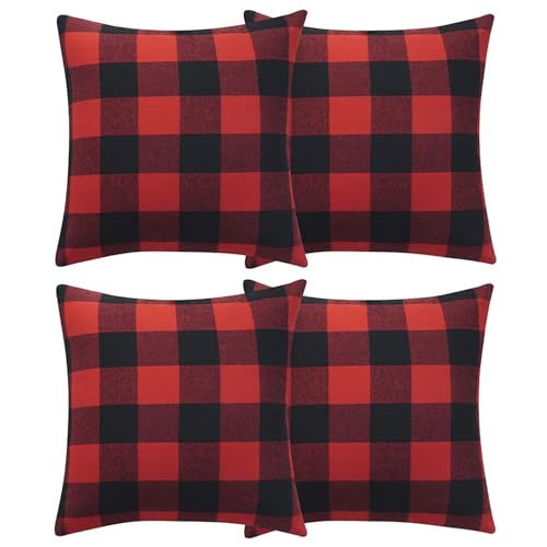 Volcanics Christmas Pillow Covers 18x18 Set of 4, Red and Black...