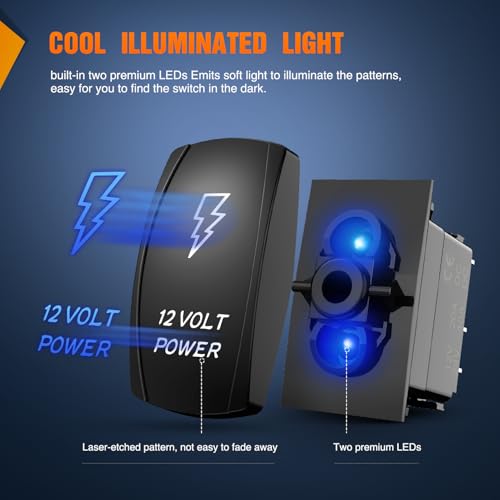 Image of Nilight 12 Volt Power Rocker Switch Led Light Bar 5 Pin Laser On Off | SPST Switches 20A /12V 10A /24V Blue with Jumper Wires Set for Cars Trucks Boats ATVs UTVs RVs