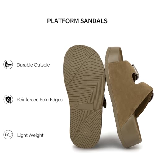 Image of Platform Sandals Women Genuine Leather Slip-on Beach Slide Buckle Comfortable Sandals with Memory Foam Soft Lining and Open Toe Low Wedges