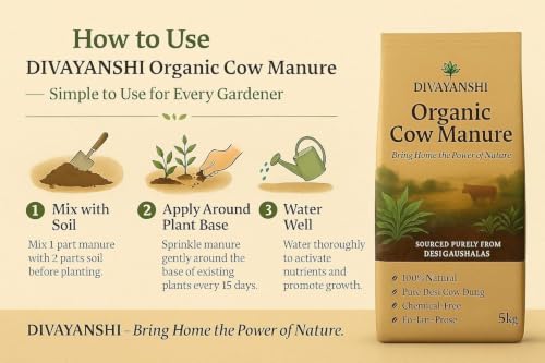 Image of DIVAYANSHI Organic Cow Manure - Enriched Desi Cow Dung Compost | Nourishes Plants Naturally for Healthy Growth & Blooming Gardens (15kg)