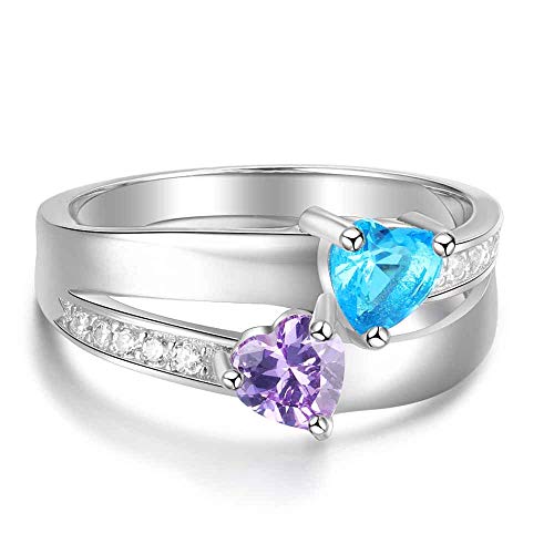 Glamcarat Personalized Mothers Birthstone Ring With 2 Stones - Sterling Silver Customized Engraved Name Jewelry For Women Mothers Ring Promise Ring For Her #TOP5