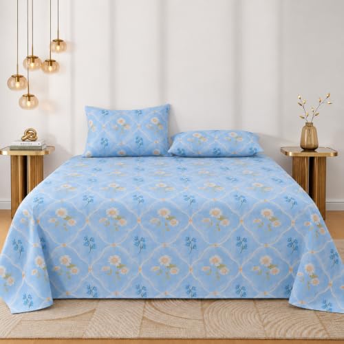 Image of RRC Double Bed Sheet with Pillow Cover, 90 x 100 Inches Floral Printed Bedsheet, Stylish Bedroom Bed Cover, Comfortable Home Bedding, Pillow Cover Size 17 x 27 Inches