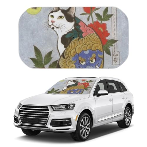 車用サンシェード 和風 浮世絵 猫柄 傘式 人気 キャラクター かわいい 断熱 遮光
