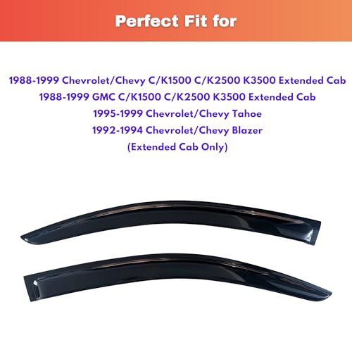 Image of KPY Rain Guards Fit for 1988-1999 Chevrolet /GMC C /K 1500 2500 3500 Extended Cab, Out-Channel Window Visors Vent Wind Deflectors 2PC, Truck Accessories for 1995-1999 Chevy Tahoe, 1992-1994 Chevy Blazer
