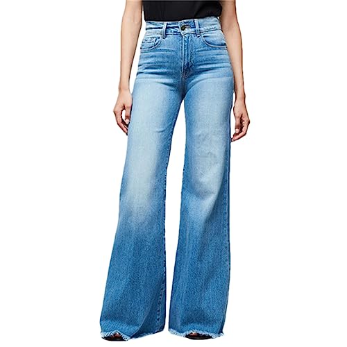 Pantalones De Mezclilla Lavados De Cintura Media para Mujer Jeans De Pernera Ancha Light Blue XXL