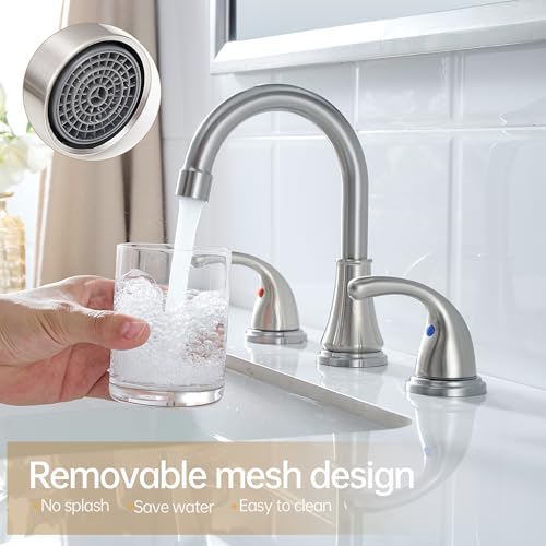 Image of Bathroom Sink Faucet FRANSITON Centerset 8 Inch 2 Handle Bathroom Sink Faucet Lead-Free with Pop-up Drain Stopper and Supply Hoses (Brushed Nickel, 8 Inch)