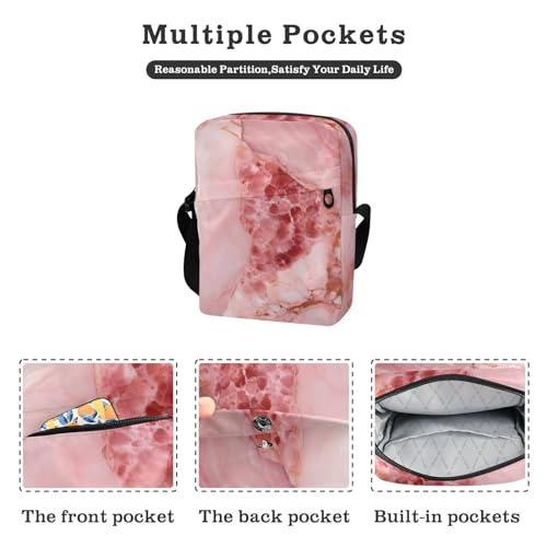 Crossbody Bag Pink Gold Marble Messenger Bag for Women Men Purse Shoulder Bag Satchel Bag with Adjustable Strap 214A47242