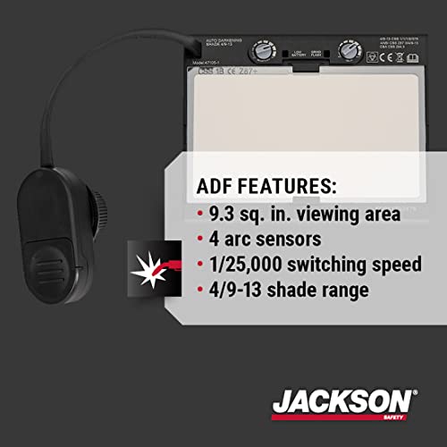Jackson Safety Premium Auto Darkening Welding Helmet With 4/9-13 Shade Range, 1/1/1/2 Optical Clarity, 1/25,000 Sec. Response Time, 370 Speed Dial Headgear, Bead Demon Graphics, Red/Black, 47105 #TOP2