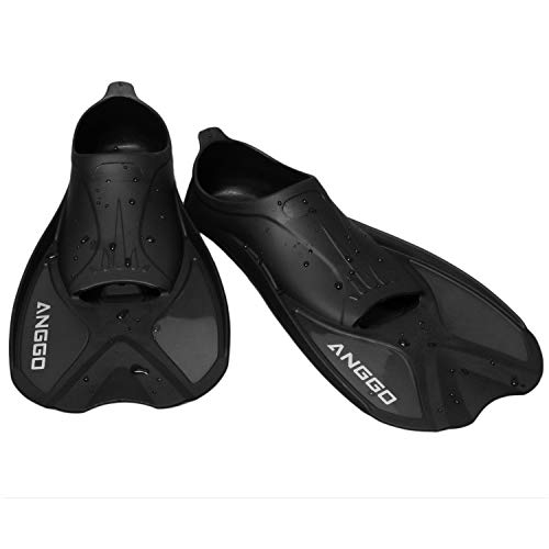 ANGGO Snorkel Fins, Short Diving Swim Fins/Swimming Flippers with Adjustable Strap for Snorkeling and Diving(Black,XL)