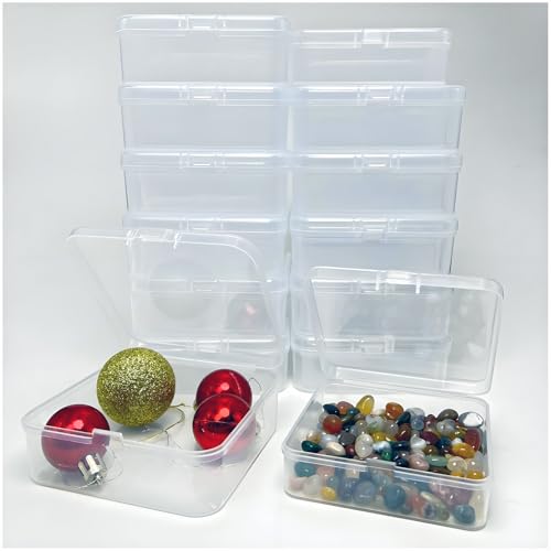 Image of 24 Pack Small Clear Plastic Containers with Lids, Mini Square Empty Storage Boxes, Bead Organizer and Craft Bins for Jewelry Making, Pins, Hardware - 12 Large (3.7 inch) and 12 Small (3.3 inch)