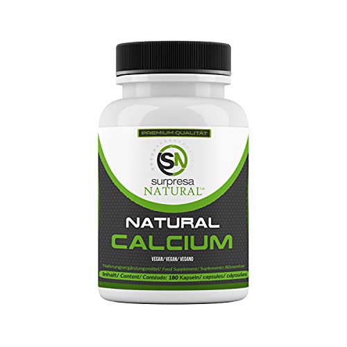 Surpresa Natural Cápsulas de calcio altas dosis I 180 Cápsulas I 230 mg de calcio natural por cápsula I Calcio natural derivado de algas I Complemento alimenticio vegano y probado en laboratorio