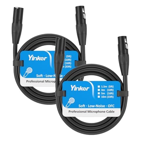 Yinker XLR Cables 5 Feet - 2 Pack, 3-Pin XLR Male to Female Microphone Cable for Speaker or PA System, Oxygen-Free Copper (OFC) Balanced Mic Cord Cover