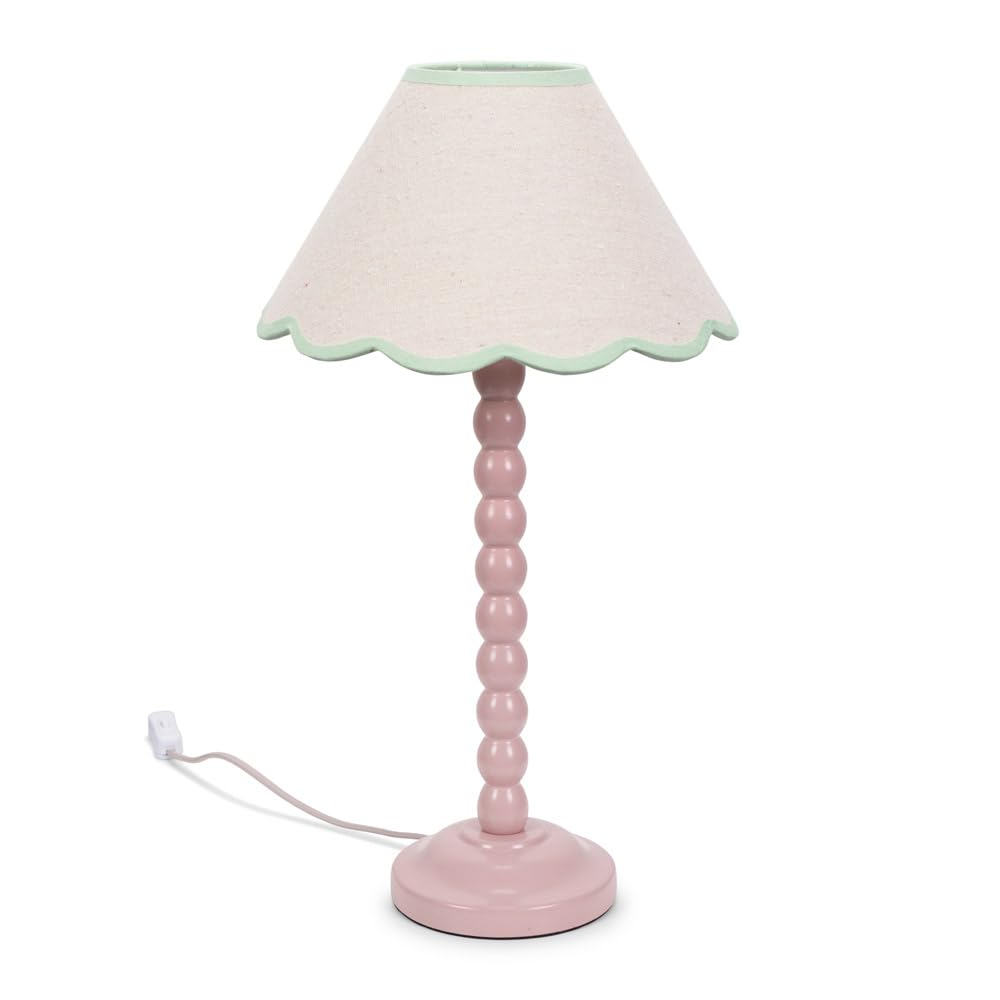 ValueLights Bobbins Rose Pink LED Floor Lamp - Green Scallop Linen Shade