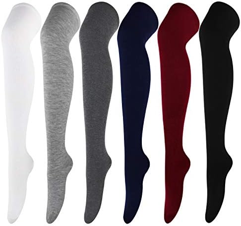 DRESHOW 6 Pairs Over Knee Thigh Socks Thigh High Socks Casual High Stockings Long Knee High Socks for Girl and Women