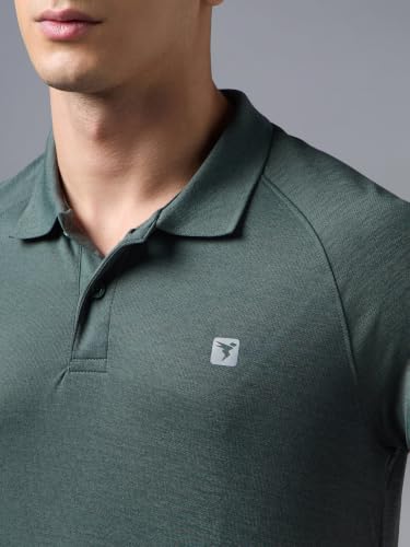 Image of TECHNOSPORT Men's DOUBLECOOL Melange Slim Fit Polo T-Shirt Quick Dry Performance Sports Polo with UPF 50+, Anti-Odour, Anti-Microbial & 2-Way Stretch Golf, Gym, Training & Casual Wear