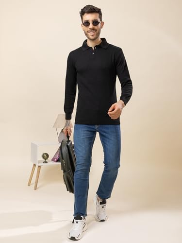 Image of TYSORT Men's Knitted Polo Sweater Casual Full Sleeve Pullover Sweater with Button Collar