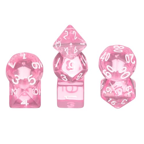 QUARKZMAN Set De Dés Polyédriques, 7 Pcs Dés en Acrylique pour Jeux De Rôle Accessoires De Jeu De Table, Rose Transparent