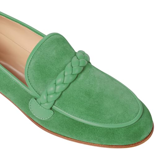 Image of MOOMMO Women Comfortable Suede Loafer Flats Round Closed Toe Slip On Penny Loafers Knitted Strap Oxford Loafer Shoes for Office Ladies Work Daily Casual Club Driver Flats Spring Elegant 4-11 M US